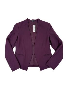 Theory Lanai Basis Blazer NWT Women 10 Syrah Purple Open Front Collarless Jacket